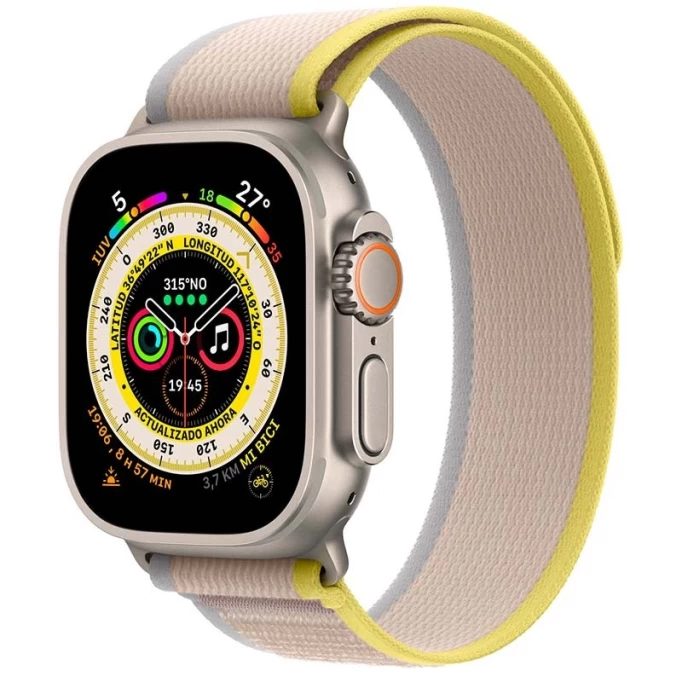 Apple Watch Ultra GPS+Cellular 49mm, ремешок "Yellow/Beige Trail Loop" размер M/L (MQFU3)