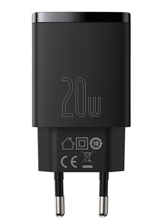 Сетевое зарядное устройство Baseus Compact Quick Charger USB + Type-C 20W, Чёрное (CCXJ-B01)