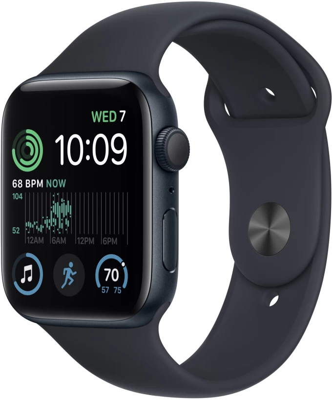 Apple Watch SE 2022, 44 mm, алюминий цвета "тёмная ночь", спортивный ремешок "тёмная ночь" (MNK03)