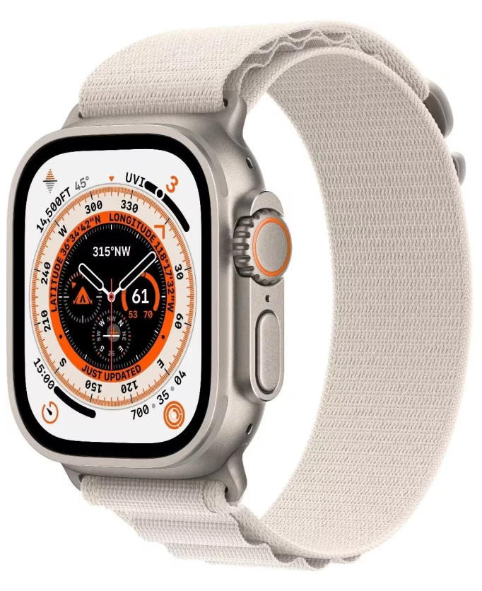 Apple Watch Ultra GPS+Cellular 49mm, ремешок "Starlight Alpine Loop", размер S 130-160mm (MQEY3)