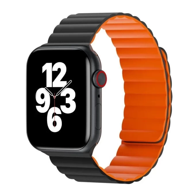 Ремешок Wiwu Magnetic Silicone для Apple Watch 42/44/45/49мм, Чёрный, оранжевый (Wi-WB001)