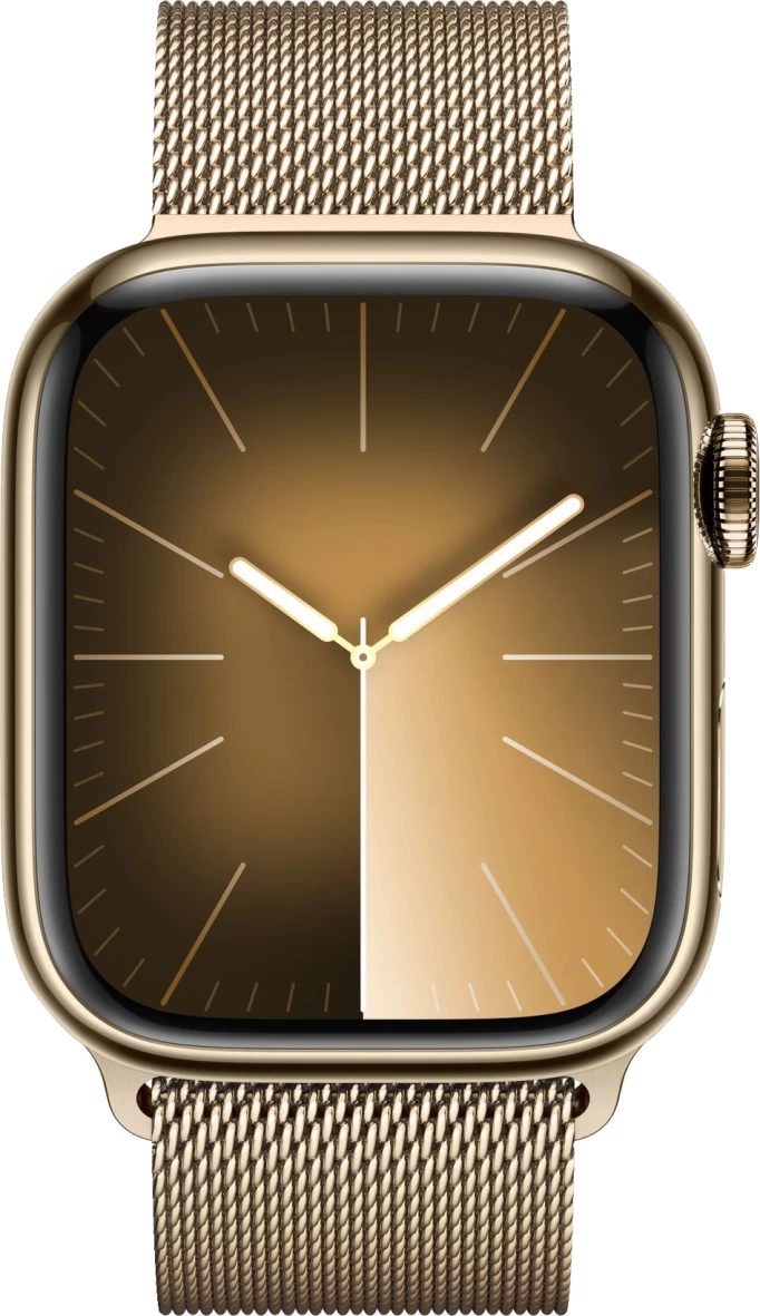 Apple Watch Series 9 LTE, 45 мм, сталь золотого цвета, ремешок сталь золотого цвета "миланская петля" (MRPM3)