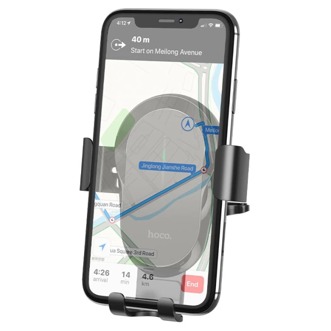 Держатель Hoco CA105 Guide three-axis linkage wireless charging car holder, Чёрный