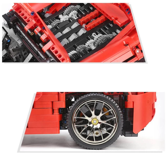 Конструктор Mould King Models 13048. RC Red Ferrari 488, 2083 деталей, пульт ДУ, двигатель.