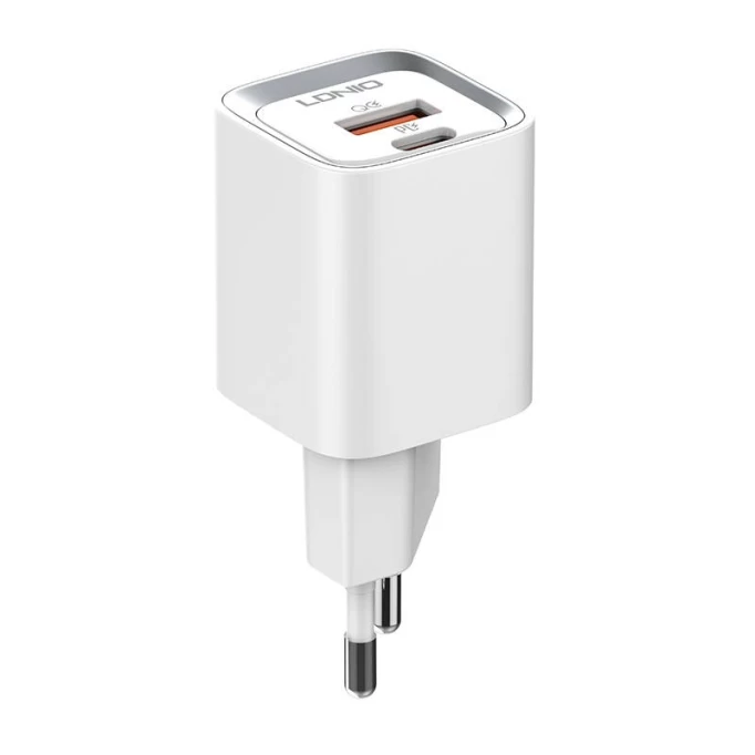 Сетевое зарядное устройство LDNIO Home Charger USB+Type-C 20W, EU + Cable Type-A - Type-C, Белое (A2318C)