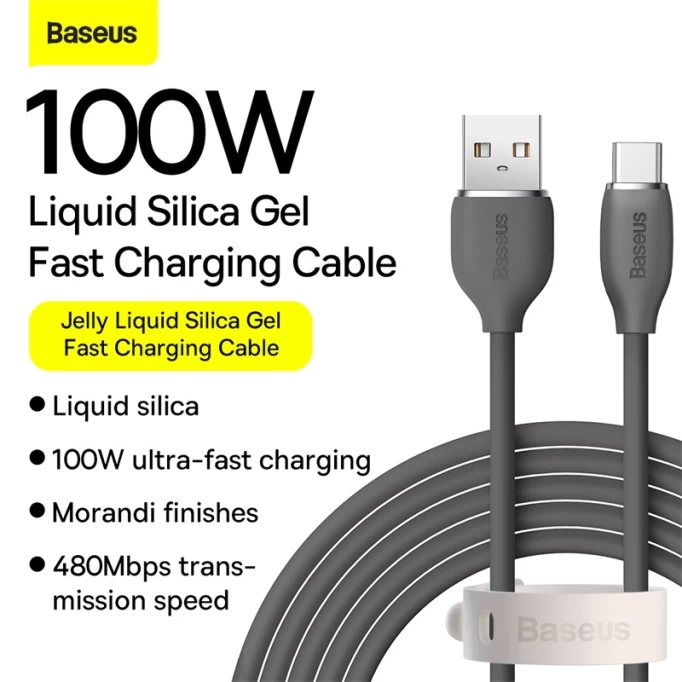 Кабель Baseus Jelly Liquid Silica Gel USB - Type-C 5A 100W 2m, Чёрный (CAGD010101)