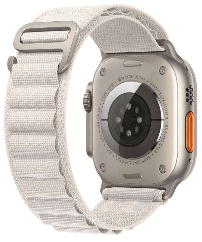 Apple Watch Ultra GPS+Cellular 49mm, ремешок "Starlight Alpine Loop", размер S 130-160mm (MQEY3)