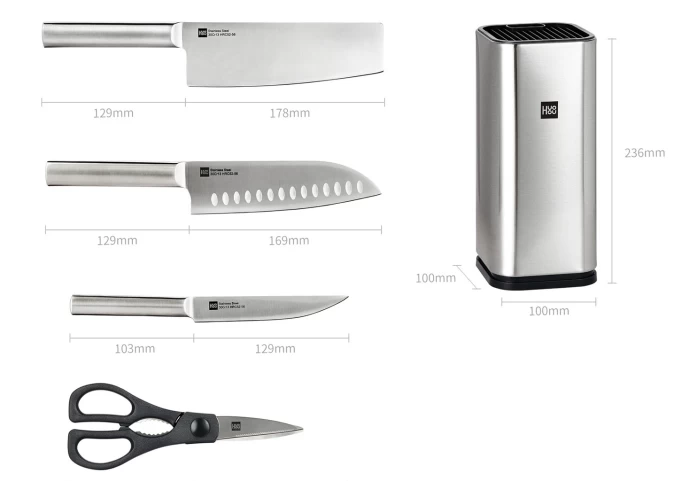 Набор кухонных ножей XiaoMi HuoHou Stainless steel kitchen Knife set (HU0095), Серебристый