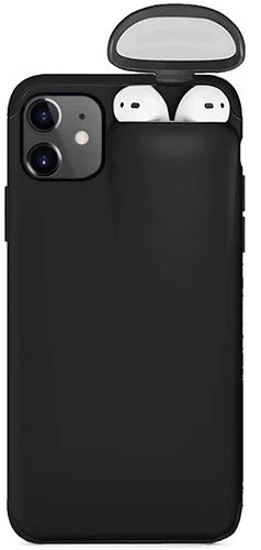 Накладка 2 in 1 DALINBA Phone Case and Airpods Case Liquid Silicone для iPhone 11, Чёрная