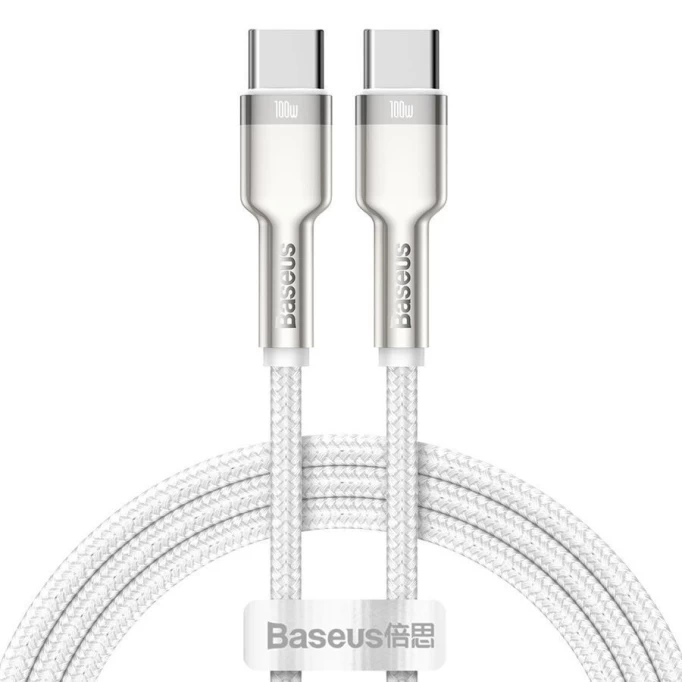 Кабель Baseus Cafule Series Metal Data Cable Type-C to Type-C 100W 2m, Белый (CATJK-D02)