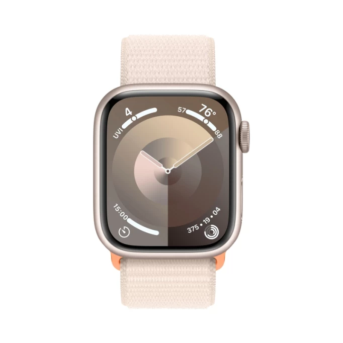 Apple Watch Series 9, 41 мм, алюминий цвета "сияющая звезда", спортивный ремешок "сияющая звезда" (MR8V3)